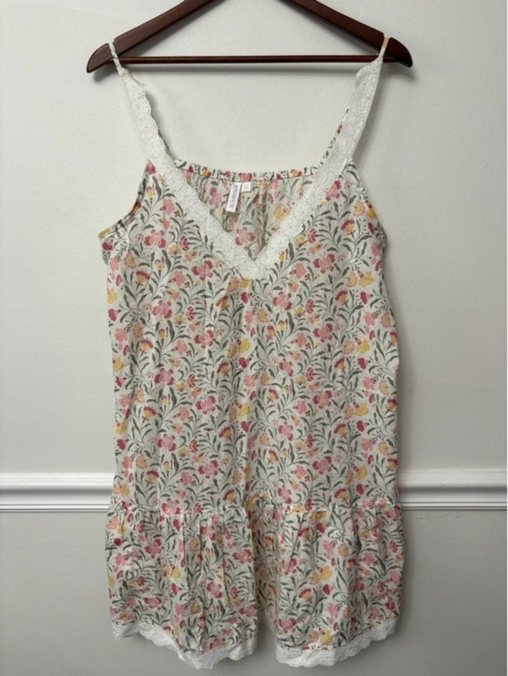 Floral Babydoll Dress Lace Trim Cottagecore